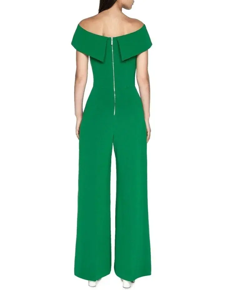 Cue Crepe Off Shoulder Jumpsuit Green Size 10 for rent on The Volte - main image