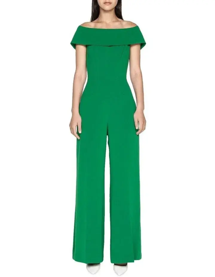 Cue Crepe Off Shoulder Jumpsuit Green Size 10 for rent on The Volte - main image