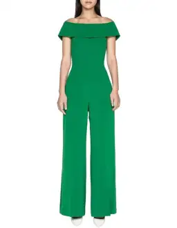 Cue Crepe Off Shoulder Jumpsuit Green Size 10 for rent on The Volte - image 1