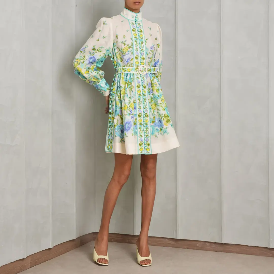 Zimmermann Raie Buttoned Mini Dress Floral Size 4/Au 14 for rent on The Volte - main image