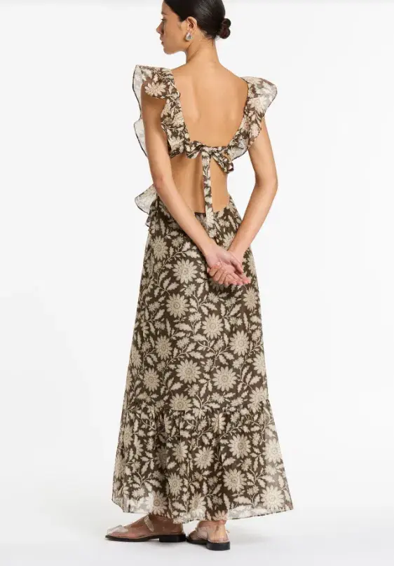 SIR THE LABEL XANITA FRILL MIDI BROWN (Size 2) - Image 2