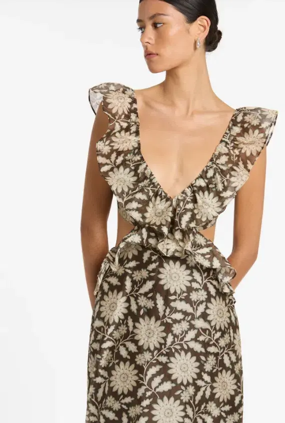 SIR THE LABEL XANITA FRILL MIDI BROWN (Size 2) - Image 3