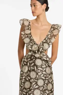 SIR THE LABEL XANITA FRILL MIDI BROWN (Size 2) for rent on The Volte - image 3