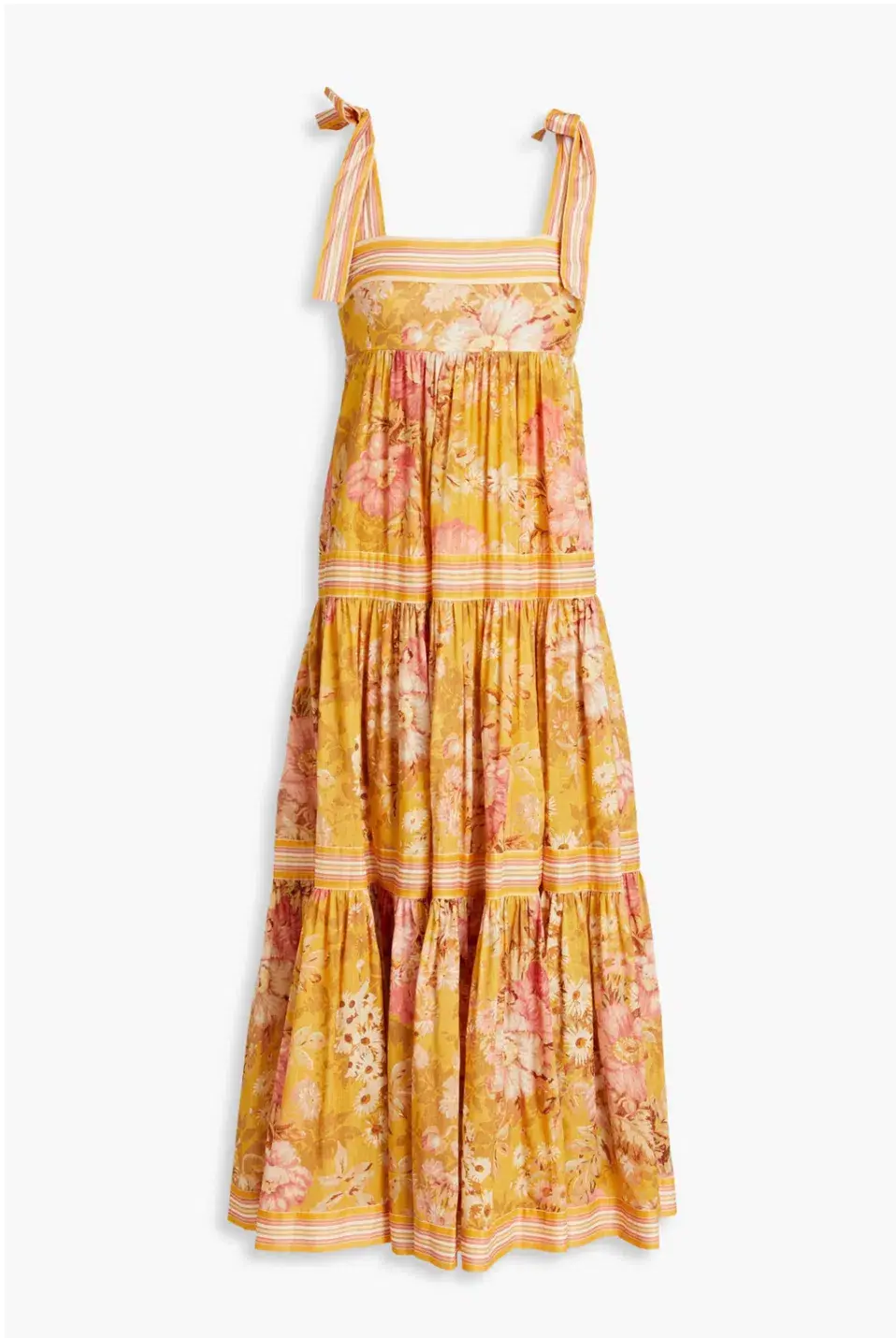 Zimmermann Pattie Tie Shoulder Dress Yellow / Mustard Floral Size 3 / AU 14 for rent on The Volte - main image