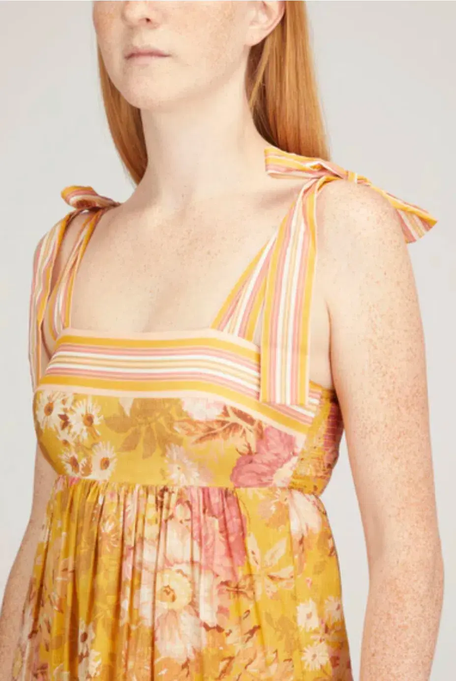 Zimmermann Pattie Tie Shoulder Dress Yellow / Mustard Floral Size 3 / AU 14 for rent on The Volte - main image
