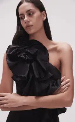 Aje Adelia Ruffle Midi Dress Black Size 12 for rent on The Volte - image 2