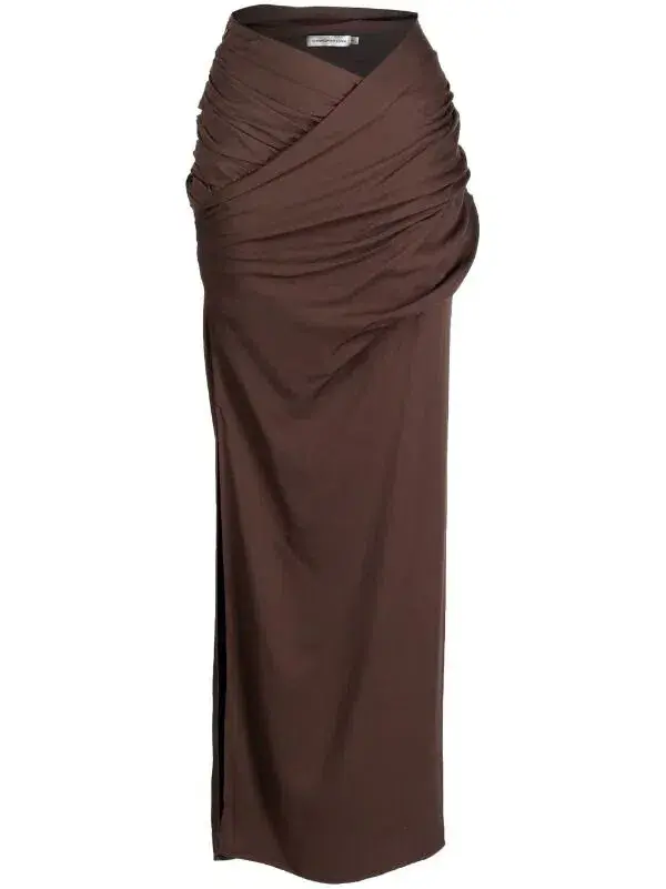 Christopher Esber Veiled Cami & Twisted Wrap Maxi Skirt Set Brown Size L/AU 12 for rent on The Volte - main image