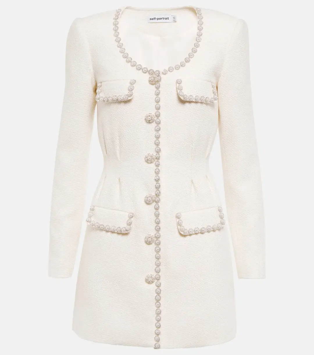 Self Portrait Cream Boucle Tailored Mini Dress Size 8 for rent on The Volte - main image
