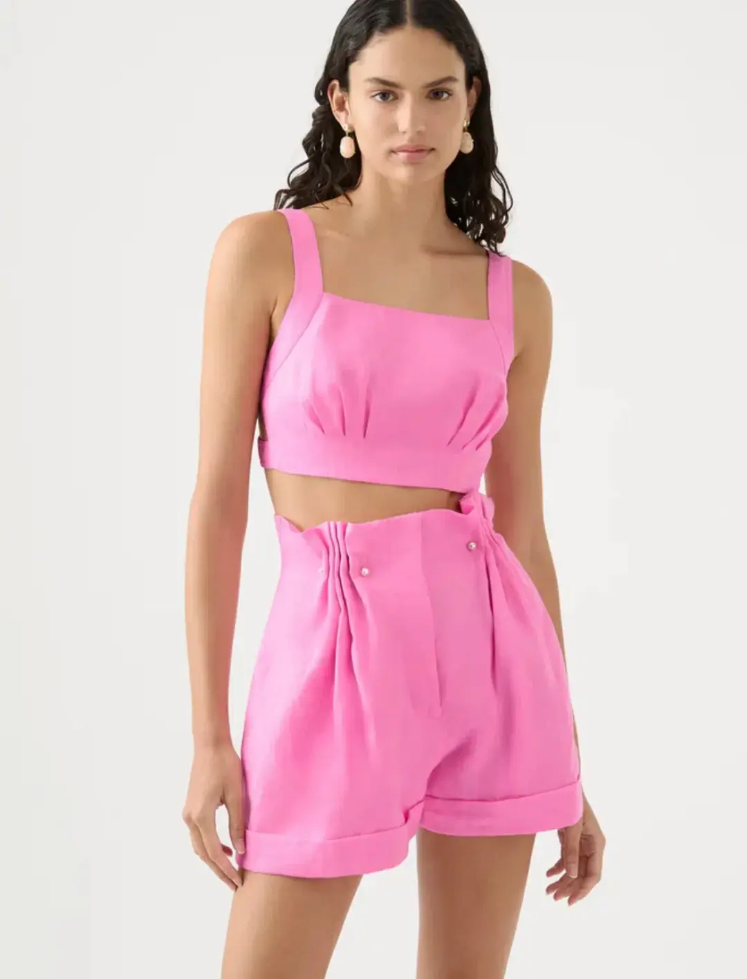 Aje Paper Bag Shorts & Tie Back Top Two Piece Set in Pink Size 10 & 8 for rent on The Volte - main image