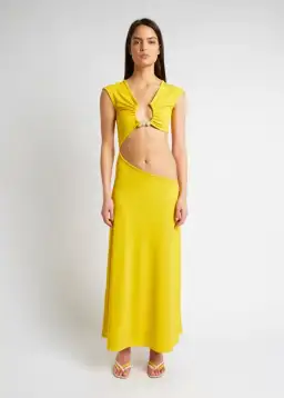 Christopher Esber Quartz Disconnect Torso Cap Sleeve Dress Yellow Size 10 for rent on The Volte - image 3