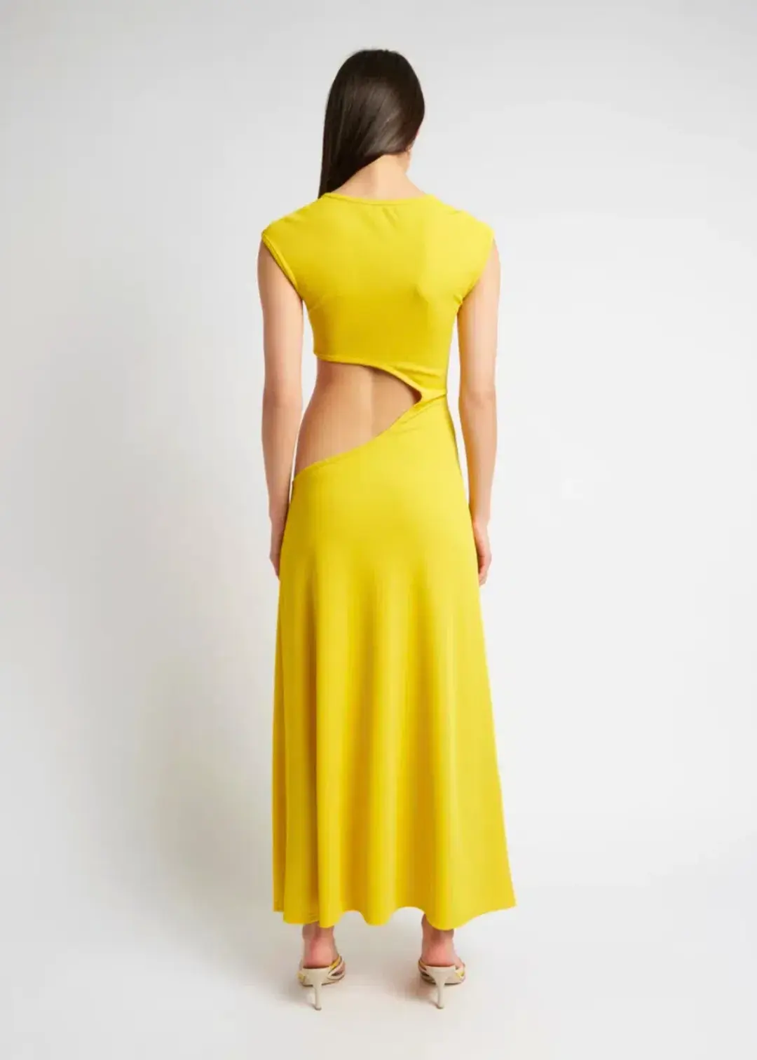 Christopher Esber Quartz Disconnect Torso Cap Sleeve Dress Yellow Size 10 for rent on The Volte - main image