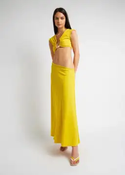 Christopher Esber Quartz Disconnect Torso Cap Sleeve Dress Yellow Size 10 for rent on The Volte - image 1