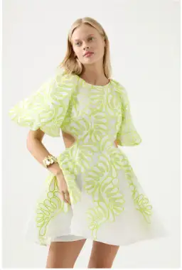 Aje Botanical Applique Mini Dress Ivory/Citrus Yellow Size XXS / AU 4 for rent on The Volte - image 2