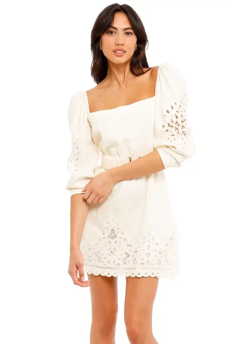 Alemais Gloria Battenberg Mini Dress Lemon Cream Yellow Size 12 for rent on The Volte - main image