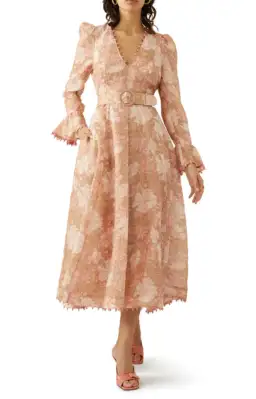 Zimmermann Kaleidoscope Belted Embellished Linen And Silk Blend Midi Dress Floral Size 2 / AU 12 for rent on The Volte - image 3