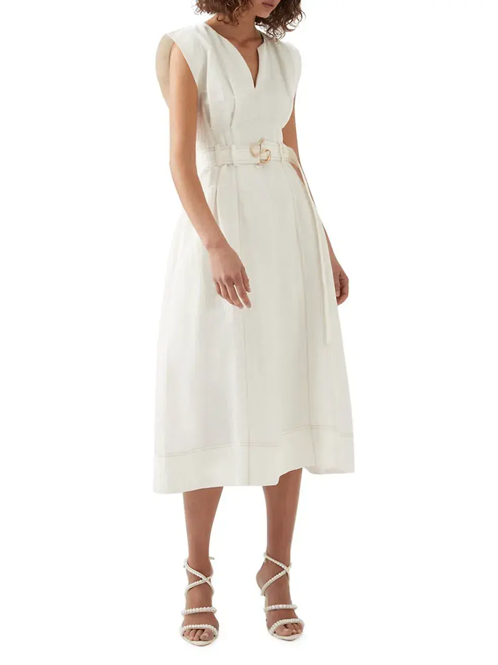 Aje Beacon Structured Midi Dress Cream Size 10 for rent on The Volte - main image