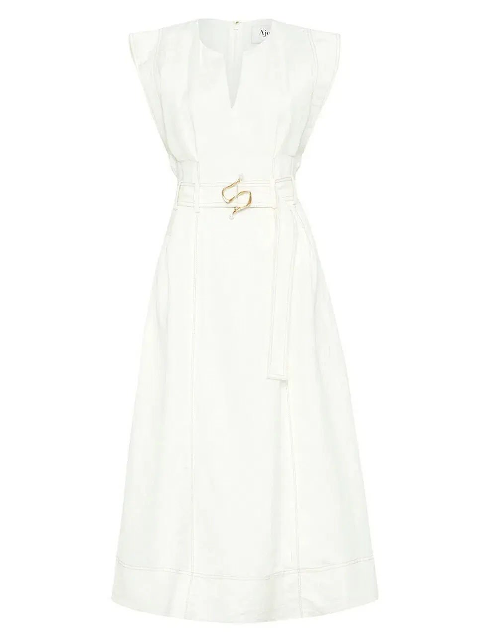 Aje Beacon Structured Midi Dress Cream Size 10 for rent on The Volte - main image