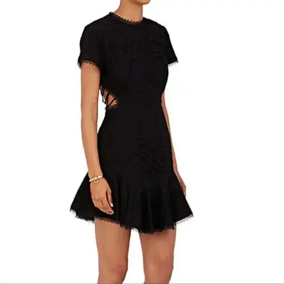 Zimmermann Broderie Lattice Eyelet Cutout Mini Dress Black Size 1 / AU 10 for rent on The Volte - main image