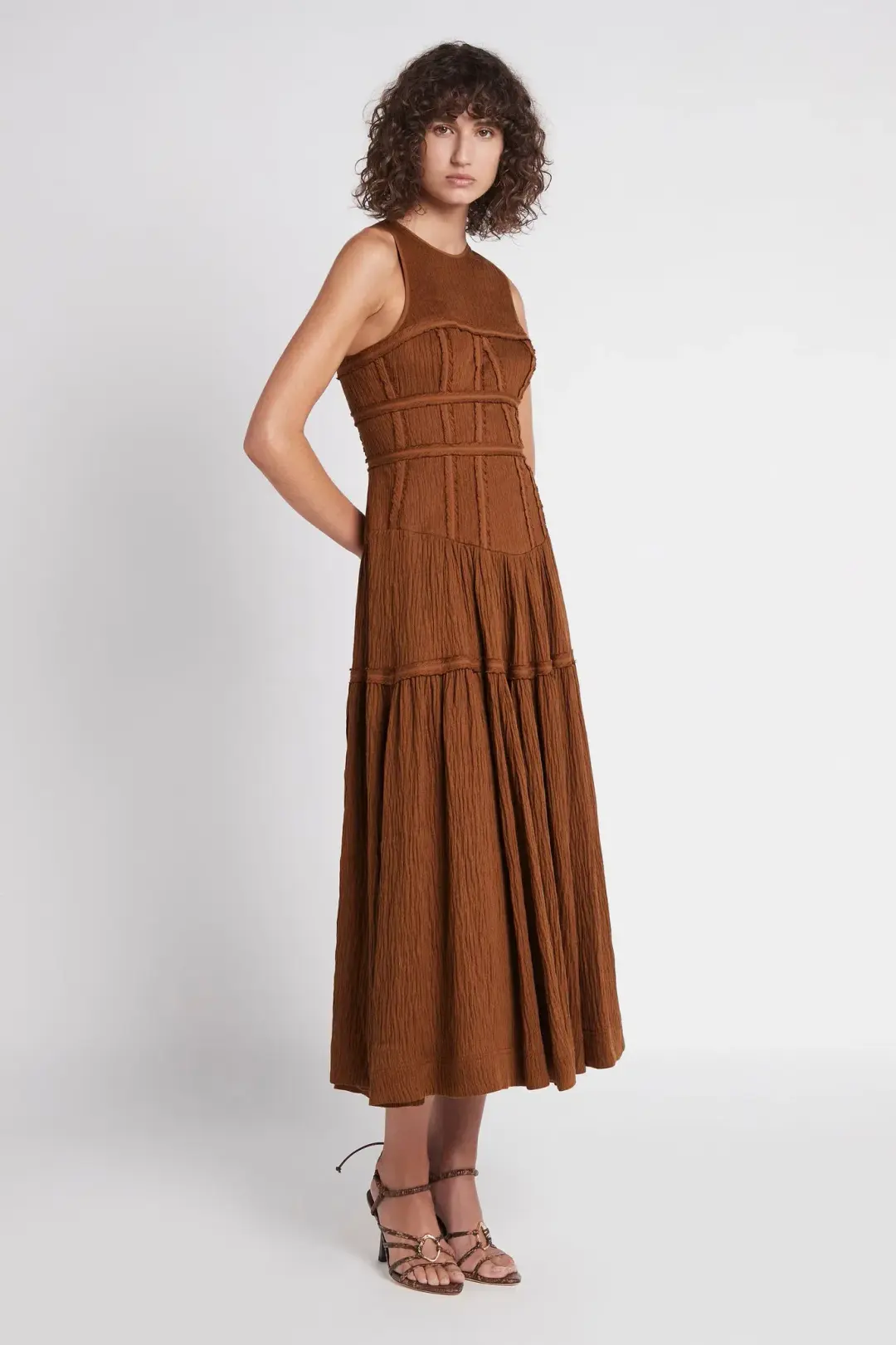 Aje Tidal Corset Midi Dress Coffee Size AU 8 for rent on The Volte - main image