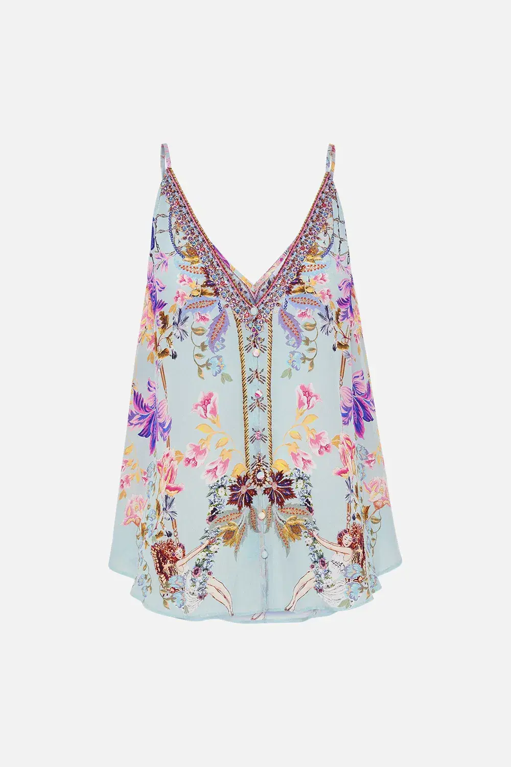 Camilla Button Front V Neck Cami Love Web Print Size AU 8 for rent on The Volte - main image