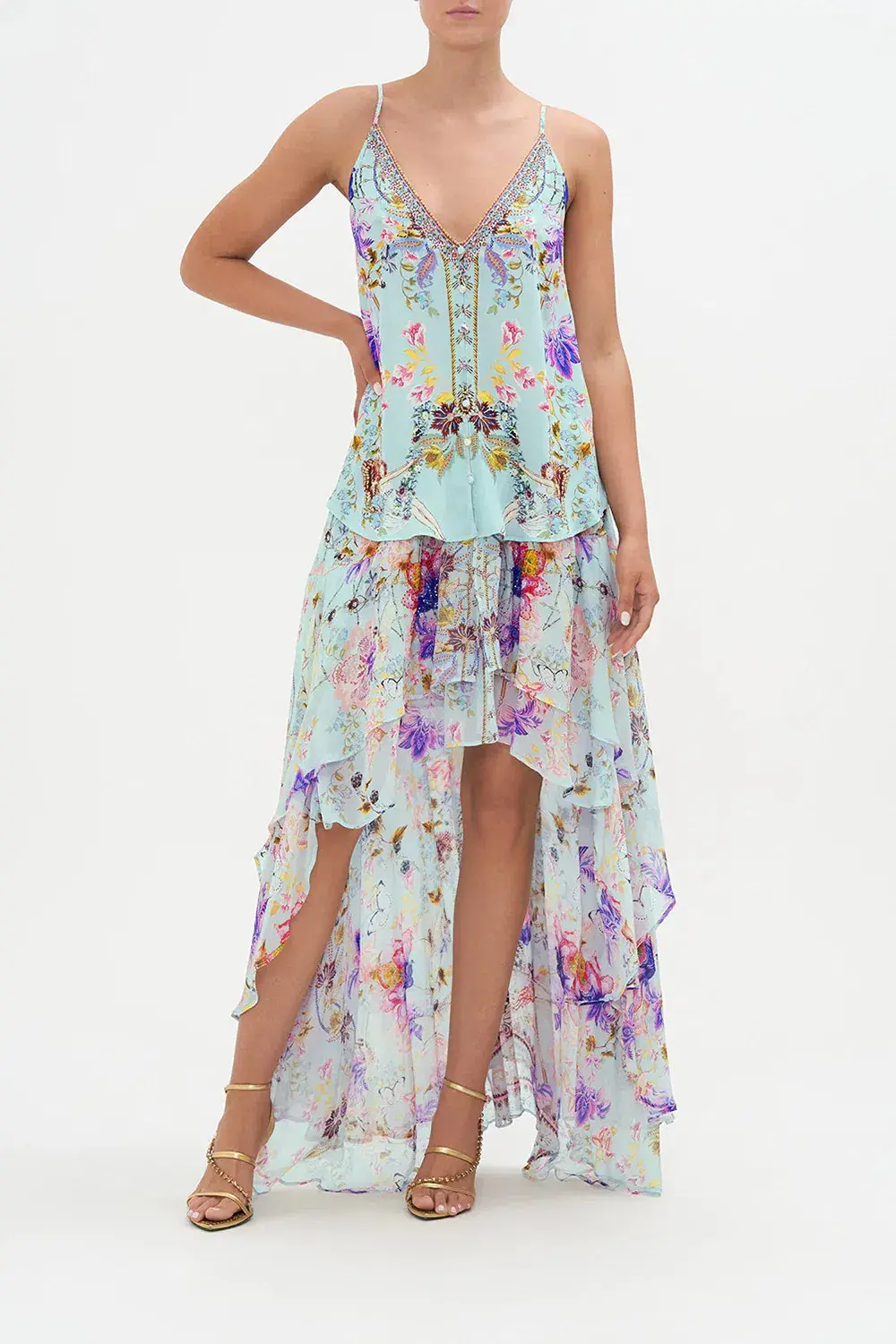 Camilla Button Front V Neck Cami Love Web Print Size AU 8 for rent on The Volte - main image