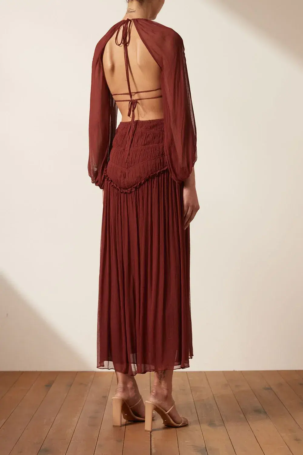 Shona Joy Safira Cut Out Backless Midi Dress in Sangria Size 14 for rent on The Volte - main image