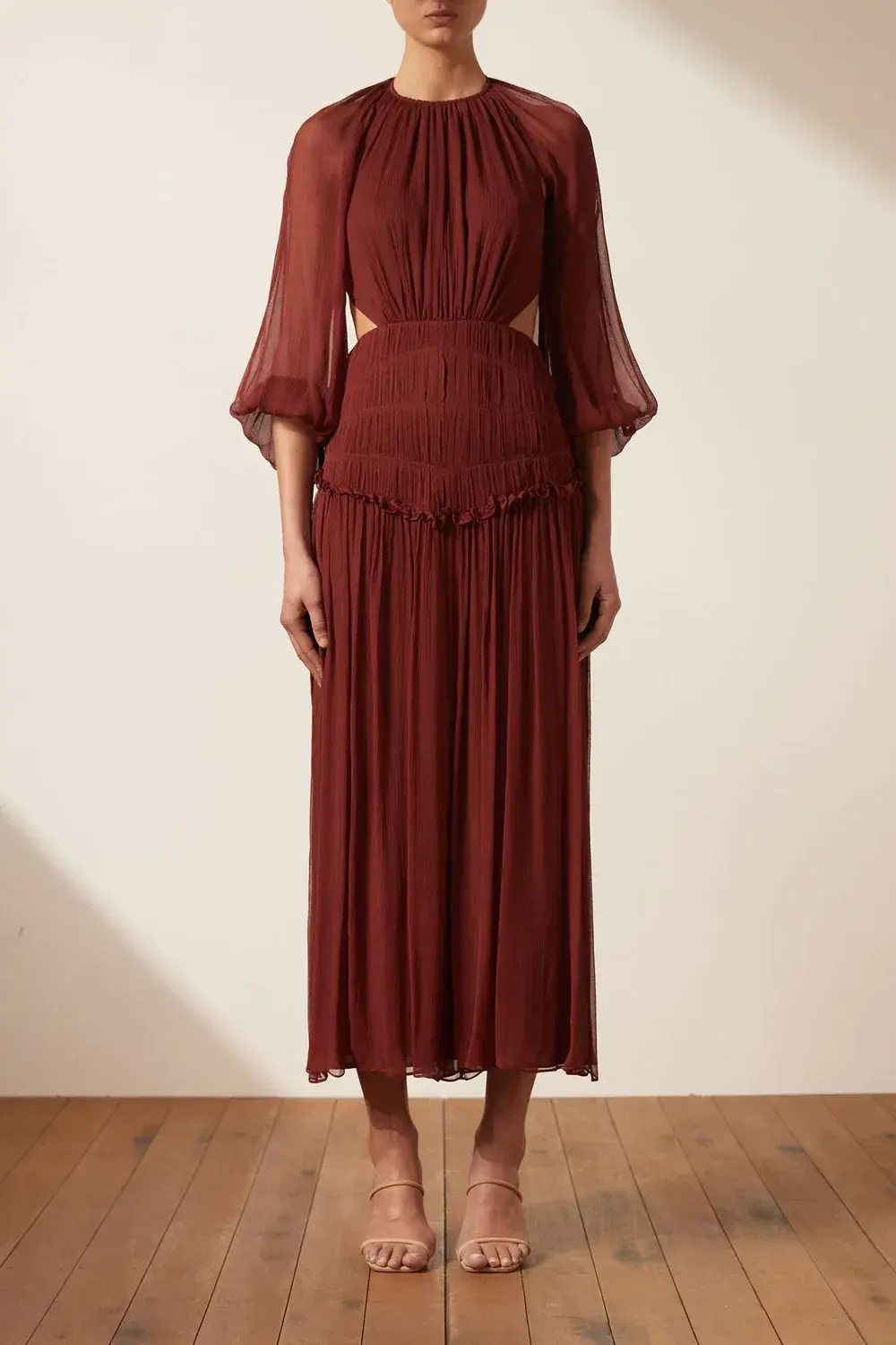 Shona Joy Safira Cut Out Backless Midi Dress in Sangria Size 14 for rent on The Volte - main image