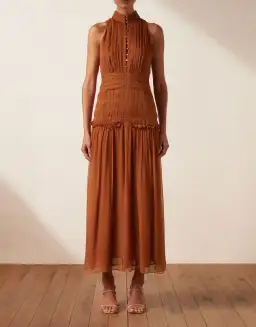 Shona Joy Noemi Sleeveless Button Up Midi Dress in Siena Size 14