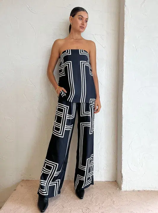 Ginger & Smart Walk the Line Strapless Top Black/Print Size 8 for rent on The Volte - main image