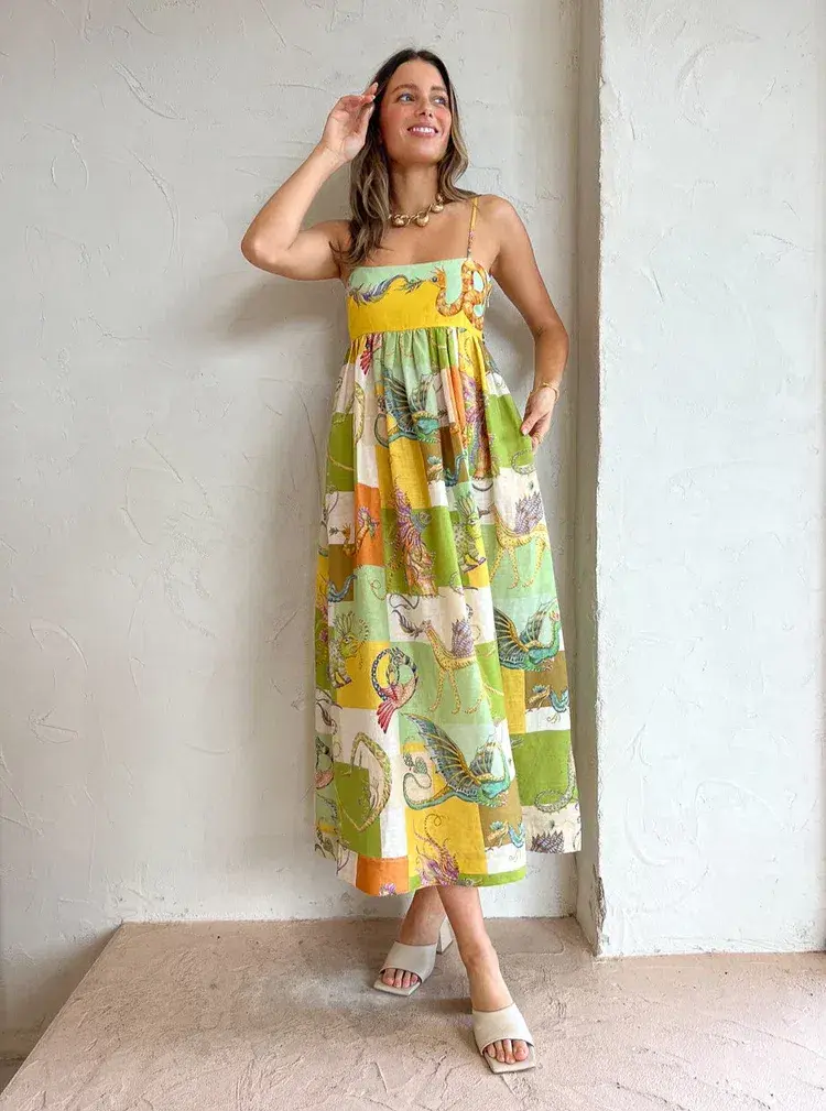 Alemais Jerome Linen Midi Dress Dragon Print Size 12 for rent on The Volte - main image