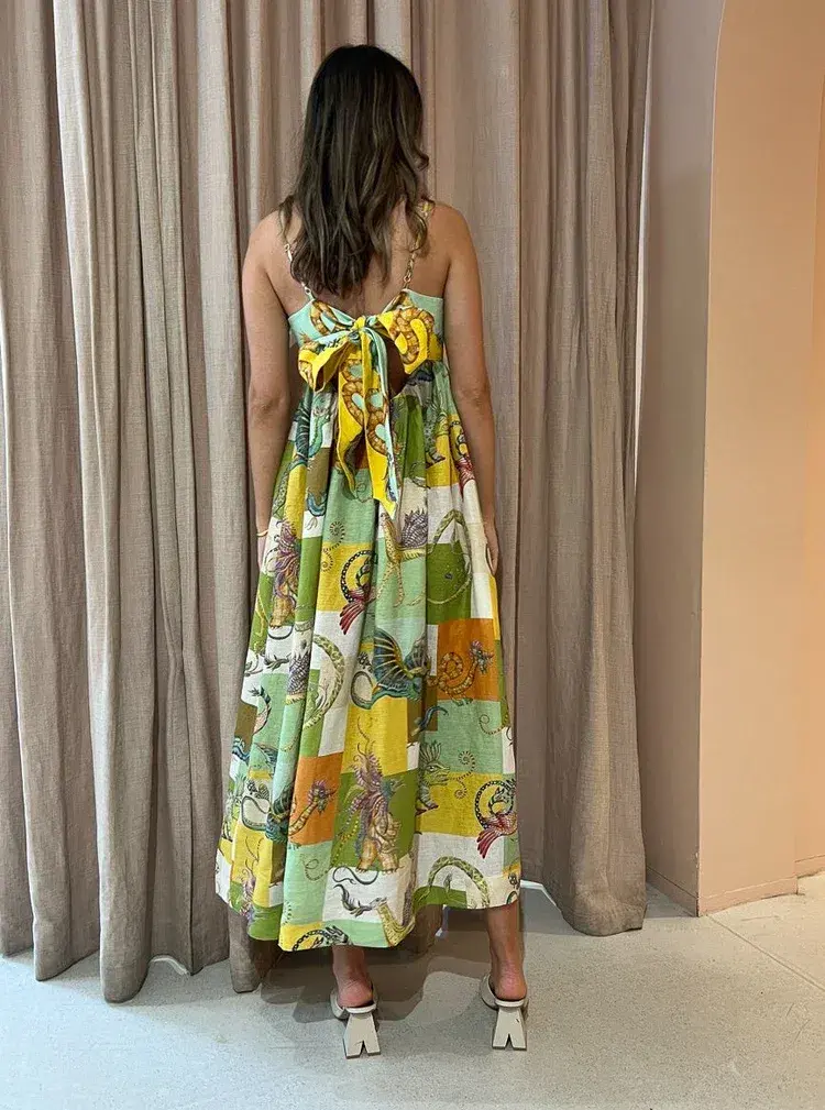 Alemais Jerome Linen Midi Dress Dragon Print Size 12 for rent on The Volte - main image