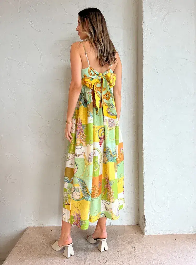 Alemais Jerome Linen Midi Dress Dragon Print Size 12 for rent on The Volte - main image