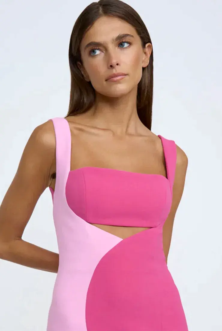 By Johnny Caterina Two Tone Curve Midi Dress Pink Size 10 for rent on The Volte - main image