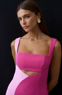 By Johnny Caterina Two Tone Curve Midi Dress Pink Size 10 for rent on The Volte - image 2