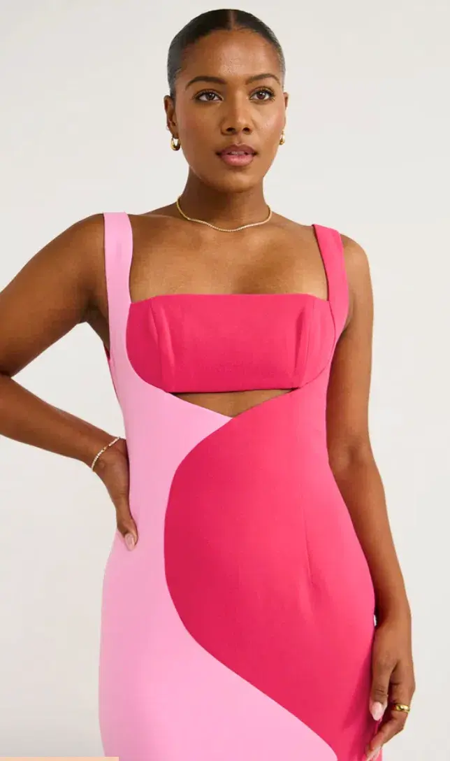By Johnny Caterina Two Tone Curve Midi Dress Pink Size 10 for rent on The Volte - main image