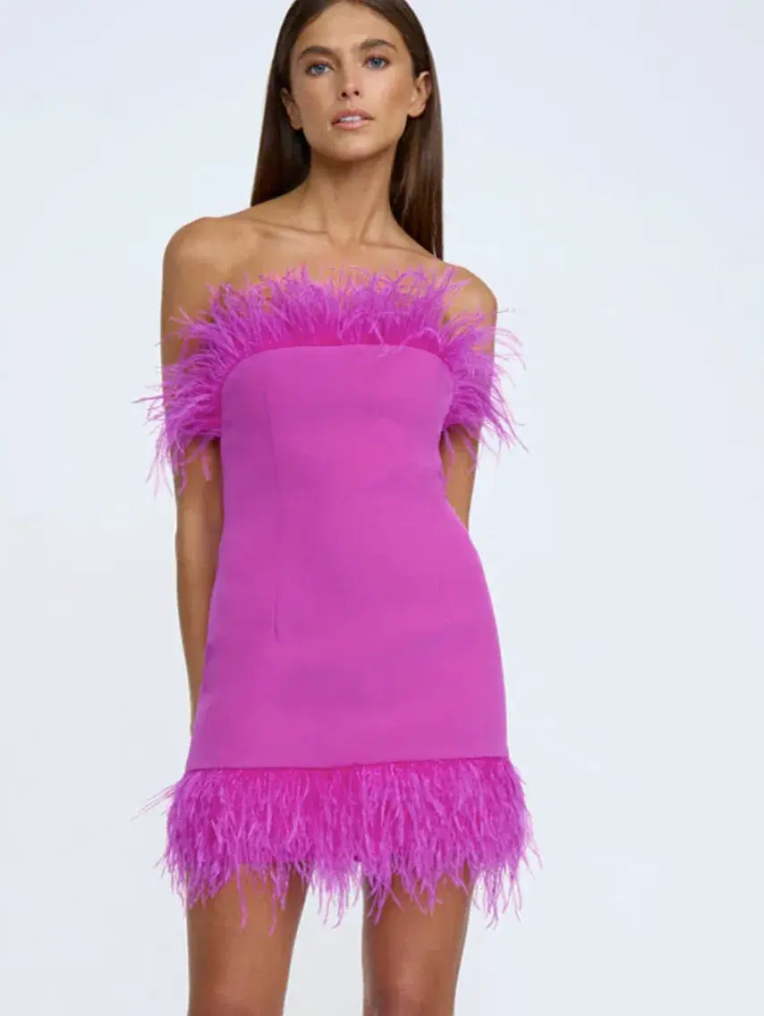 By Johnny Nadia Feather Mini Dress Pink Size 10 for rent on The Volte - main image