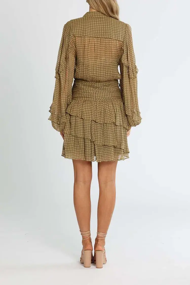 Shona Joy Eleonora Ruched Frill Mini Dress Print Size 8 for rent on The Volte - main image