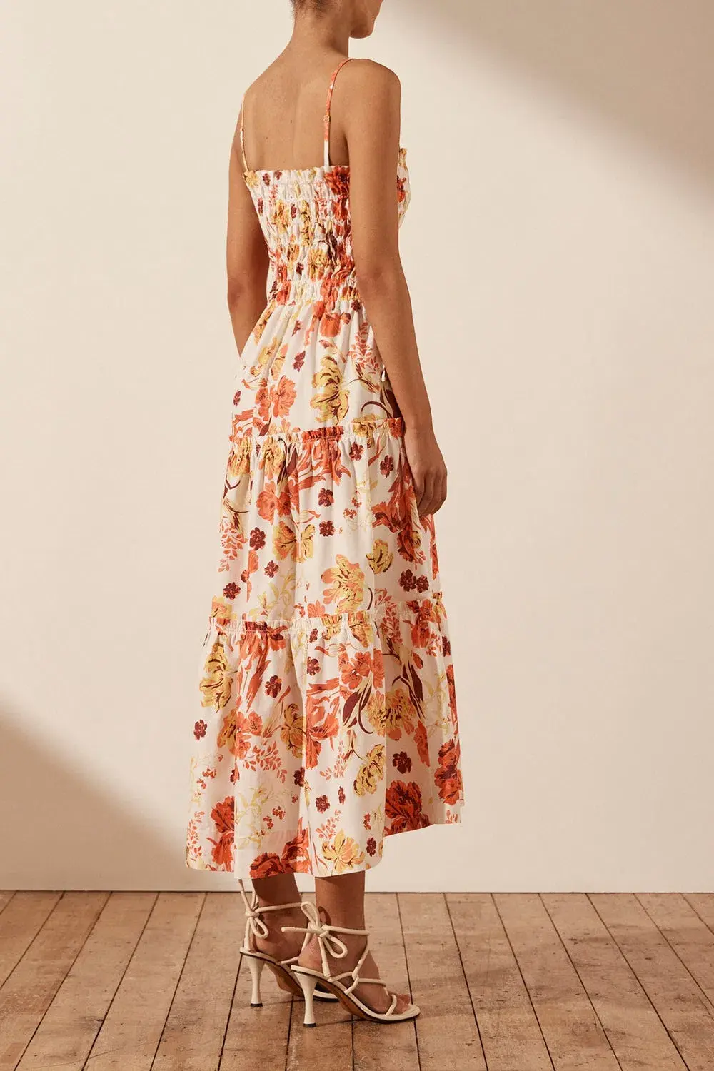 Shona Joy Kalani Shirred Tiered Midi Dress Floral Size 8 for rent on The Volte - main image