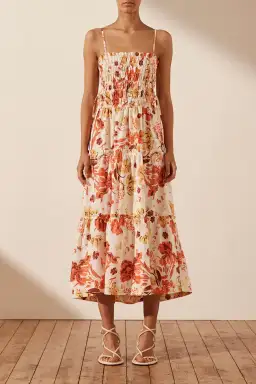 Shona Joy Kalani Shirred Tiered Midi Dress Floral Size 8 for rent on The Volte - image 1