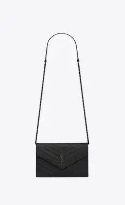 YSL Cassandre Matelassé Chain Wallet In Grain De Poudre Embossed Leather Small Black for rent on The Volte - image 1