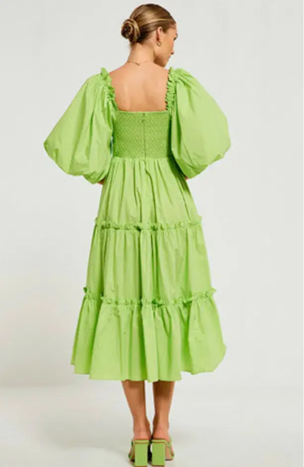 Bohemian Traders Billow Sleeve Midi Dress in Lime Size AU 6 for rent on The Volte - main image