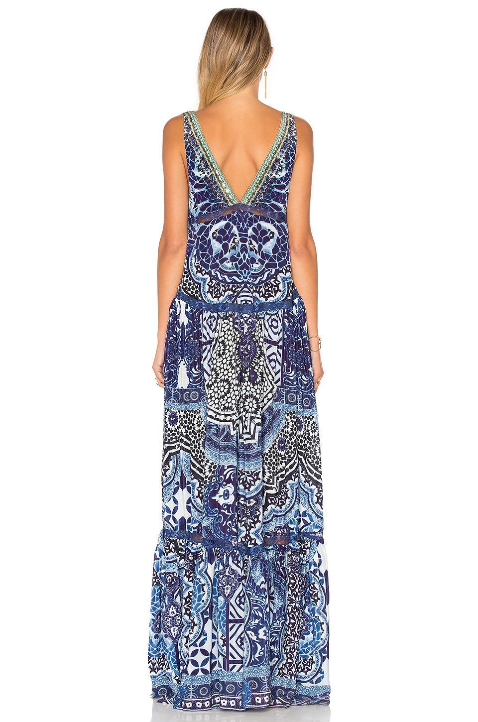 Camilla Under The Medina Moon V-neck Gathered Tiered Maxi Dress Blue Size 12 for rent on The Volte - main image