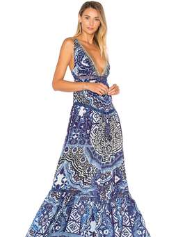 Camilla Under The Medina Moon V-neck Gathered Tiered Maxi Dress Blue Size 12 for rent on The Volte - image 1