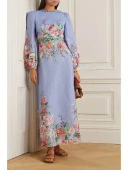 Zimmermann The Bellitude Floral Long Dress in Cornflower Floral Size 3 / AU 14 for rent on The Volte - image 1