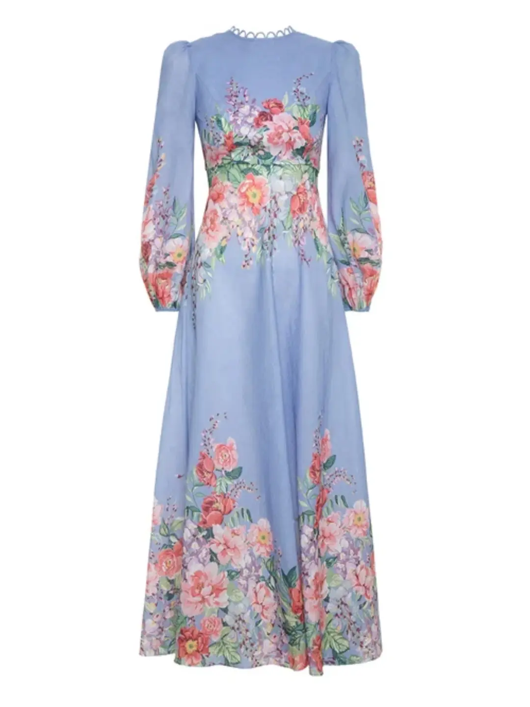 Zimmermann The Bellitude Floral Long Dress in Cornflower Floral Size 3 / AU 14 for rent on The Volte - main image
