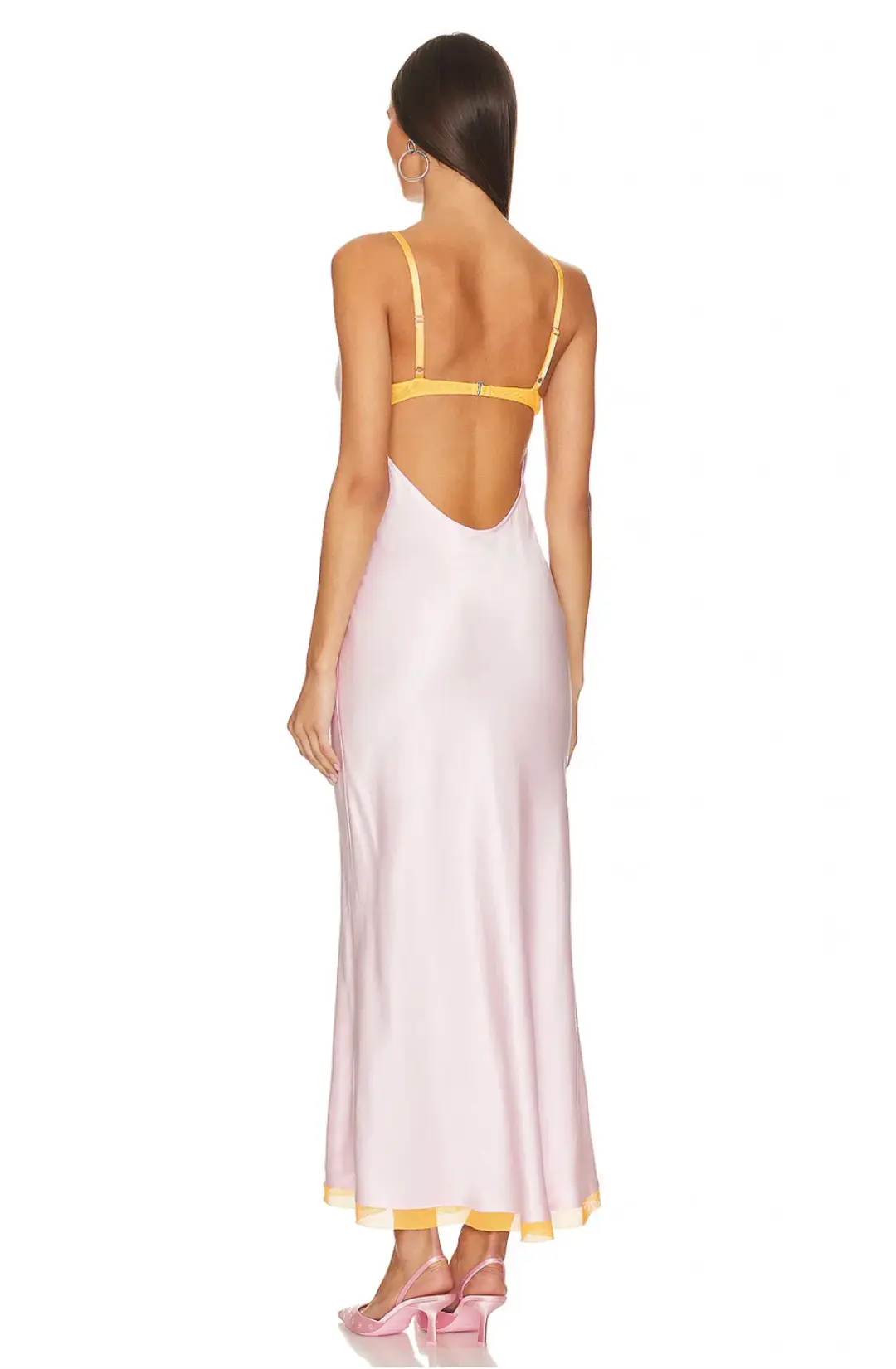Bec & Bridge Joelle Mesh Detail Open Back Maxi Dress Orange/Pink Size 6 for rent on The Volte - main image