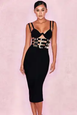 House of CB Kia Bandage Belted Dress Black Size 6