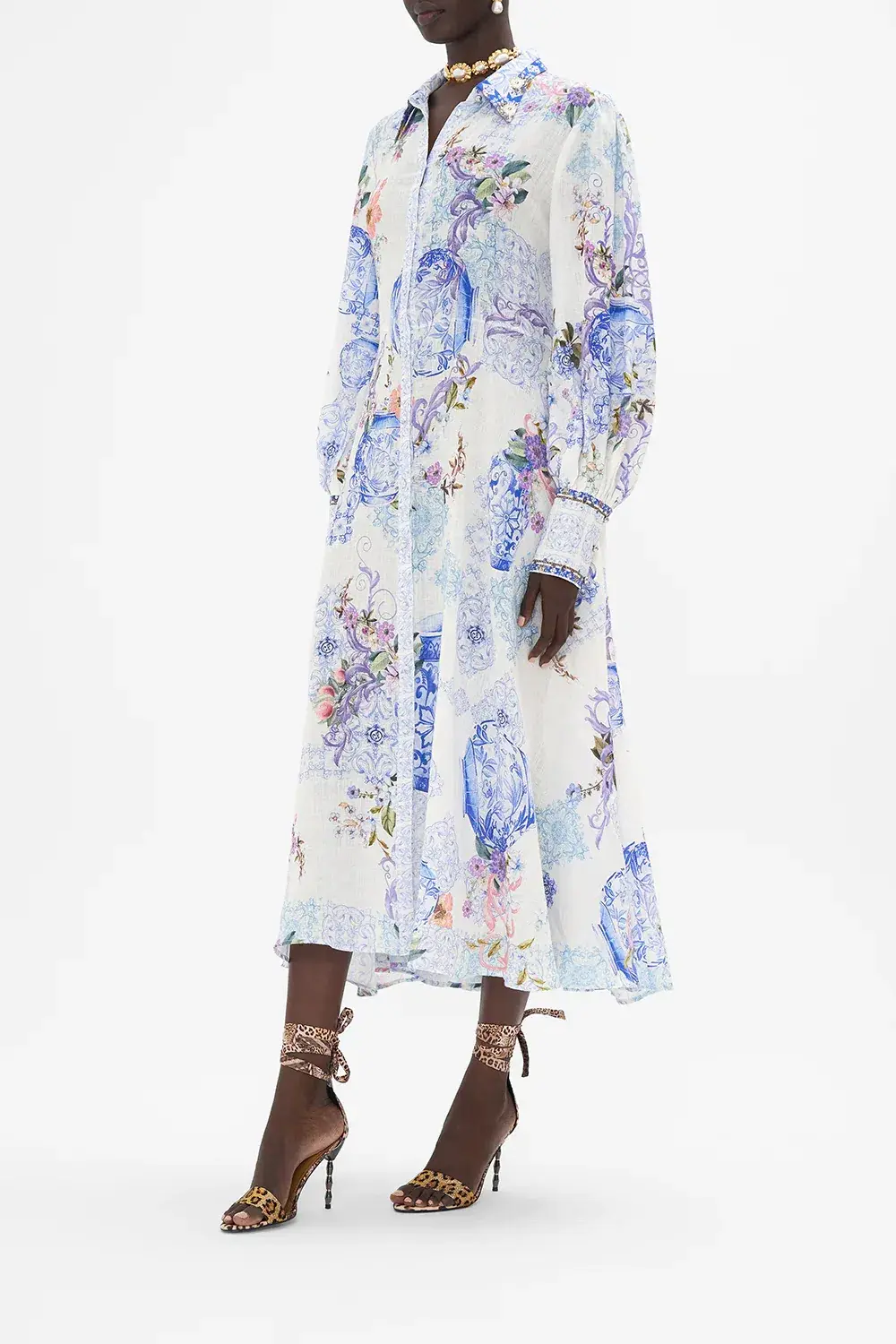 Camilla Waist Tie Shirt Dress Paint Me Positano Size AU 12 for rent on The Volte - main image