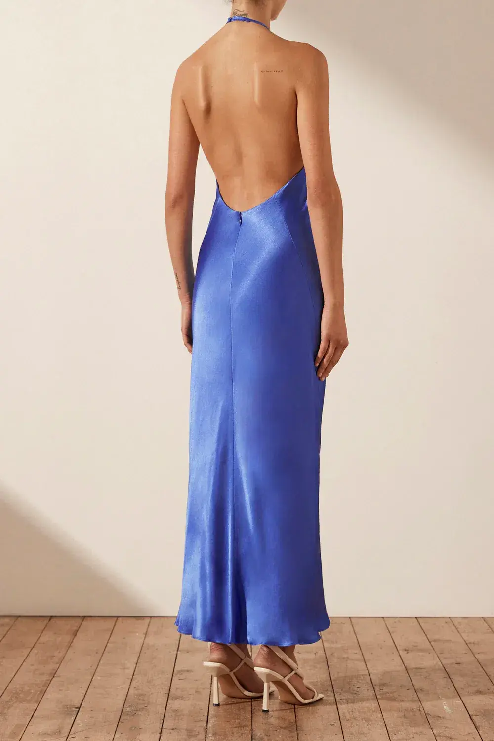 Shona Joy Oliviera Low Back Halter Neck Midi Dress Strong Blue Size AU 4 for rent on The Volte - main image