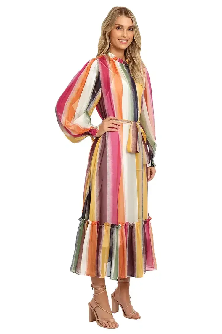 Leo Lin Fortune Stripe Dress Multi Print Size AU 8 - Image 1